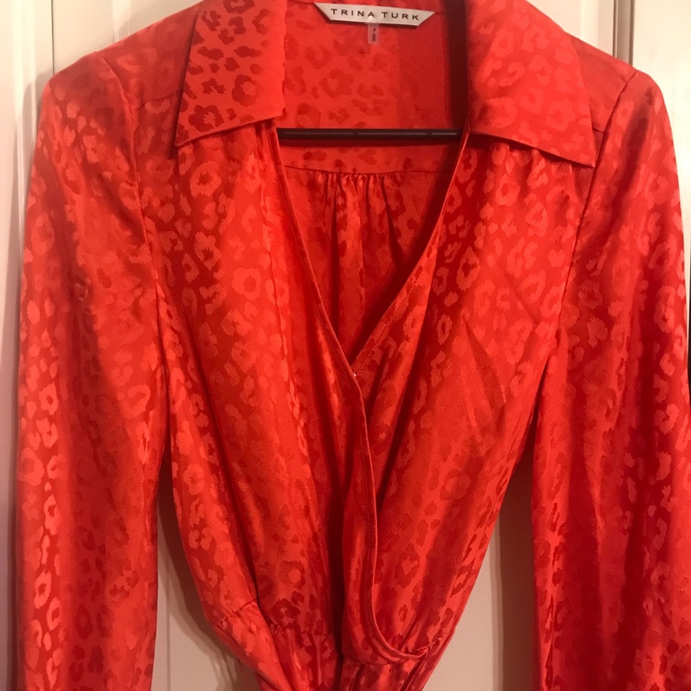 Trina Turk, tomato red silk wrap dress, sz 4